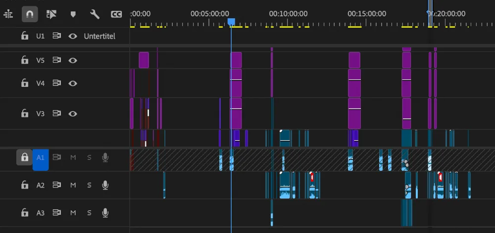 Movewerk Videoschnitt: Schnittplatz mit Timeline in der Postproduktion